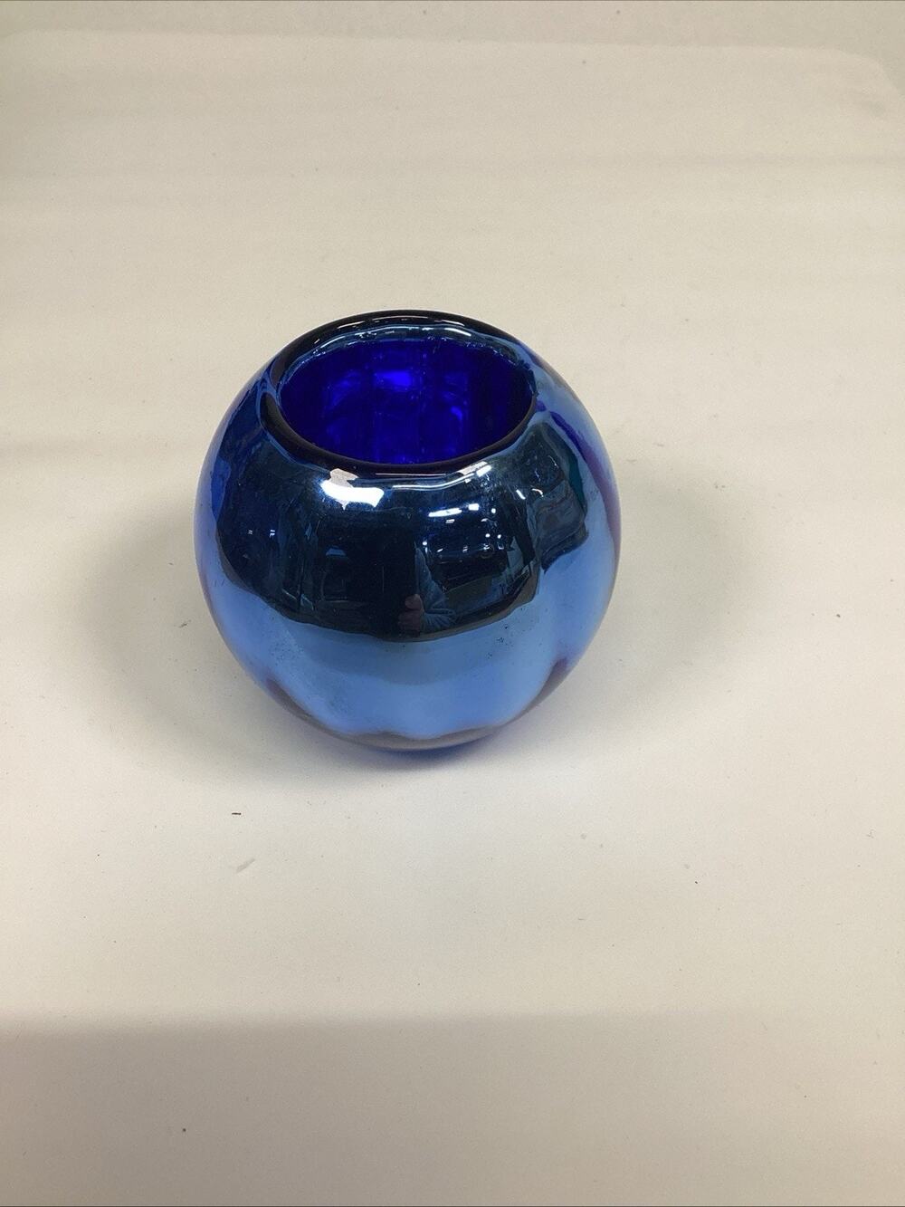 Metallic Cobalt Blue Candle Holder - 3”H